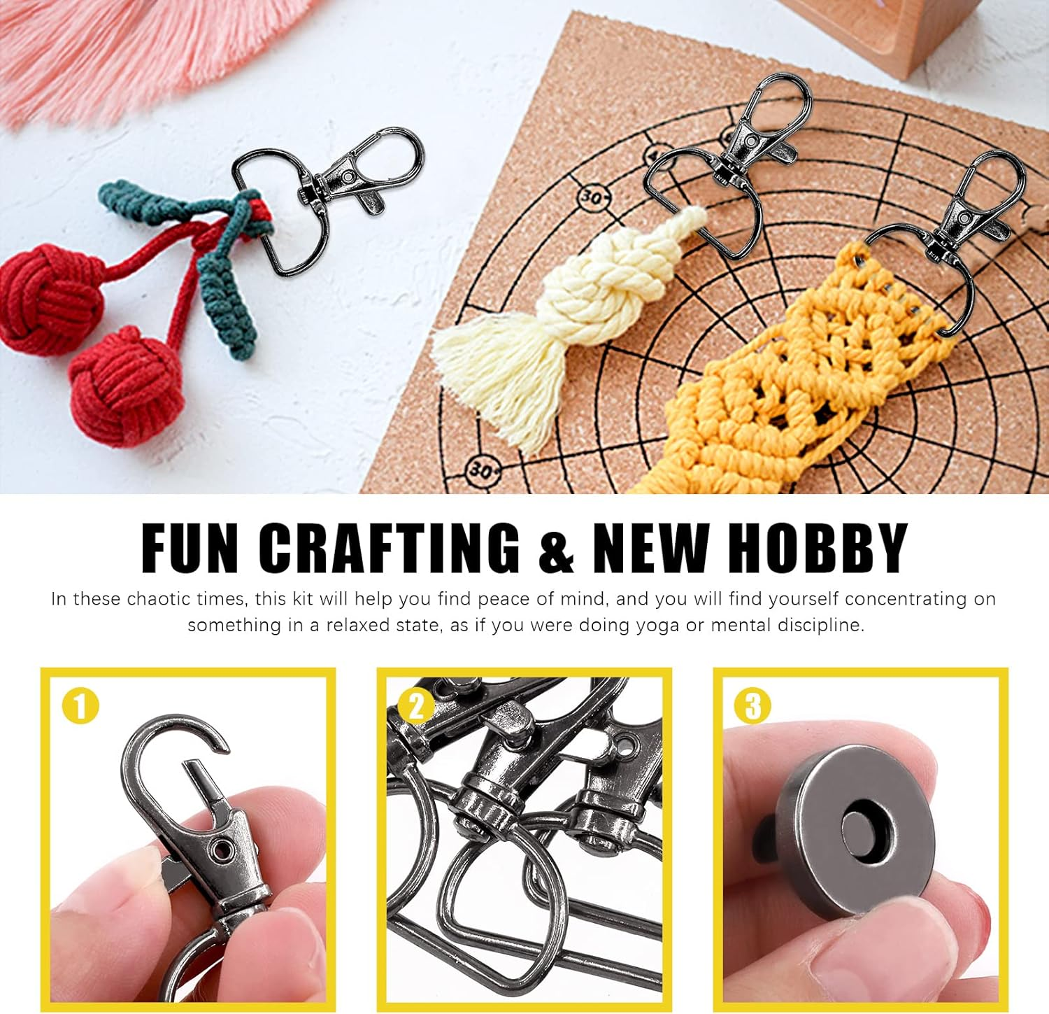 Mardatt 100 PCS 3 Colors Hardware Buckles Kit Including D-Ring, Triangle Slide Square Rings Magnetic Snap Swivel Clasp Hooks, Black