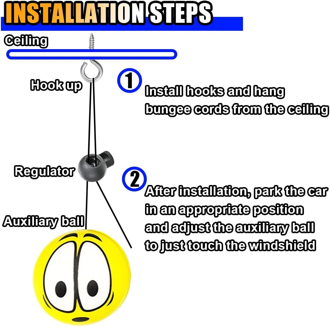 2PCS Garage Parking Aid-Parking Ball, Parking Ball Guide System, Retractable Parking Assist Ball, Parking Assistant with Ball Sensor Assist Solution, Perfect Garage Car Stopper for Vehicles (Big Eye) - Tennis image number 2