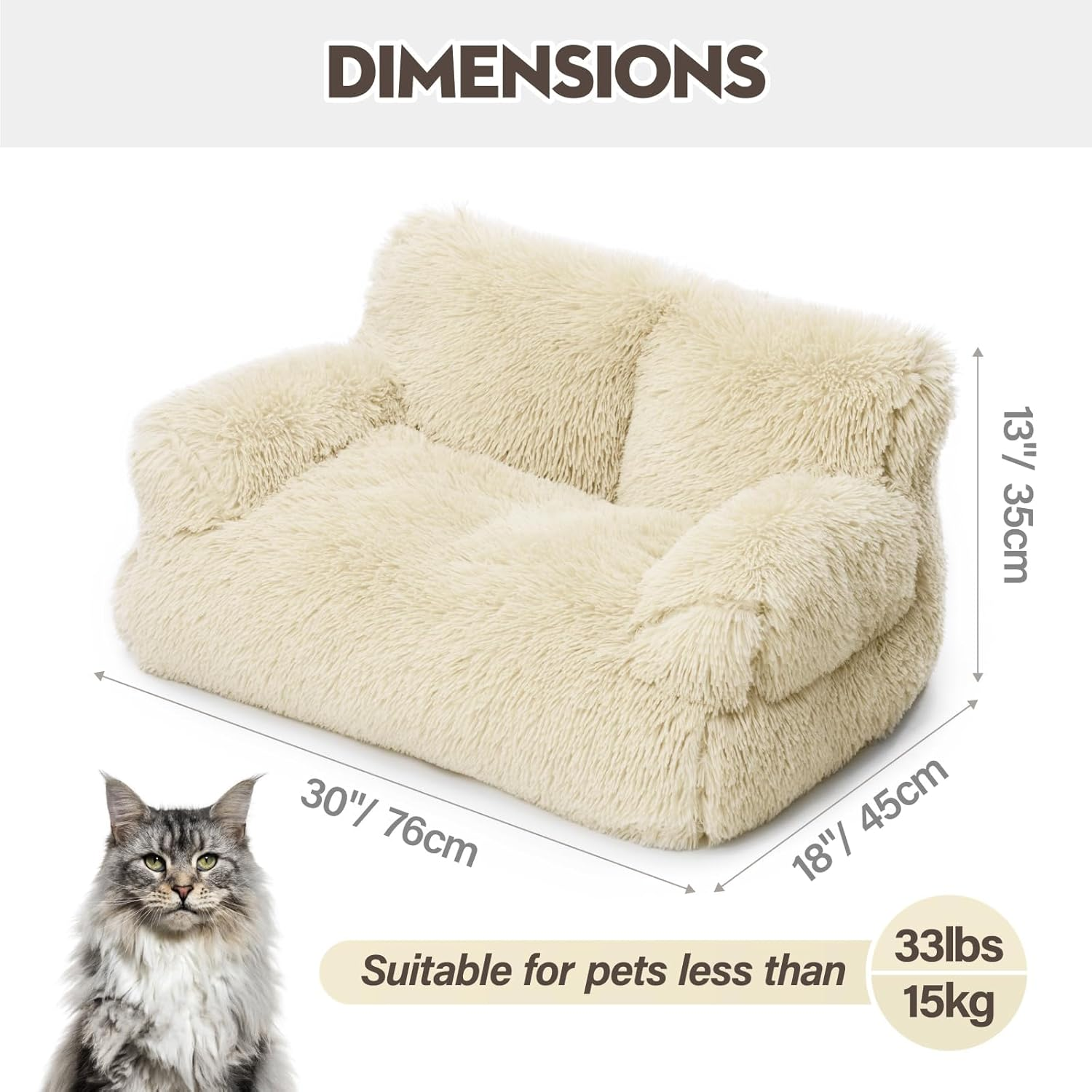Mewoo Pet Bed for Cats & Small Dogs, Washable Puppy Sleeping Bed Cat Couch Pet Sofa Bed, Soft Calming Cat Sofa Beds for Indoor Cats Anti-Slip Bottom (Beige) image number 5
