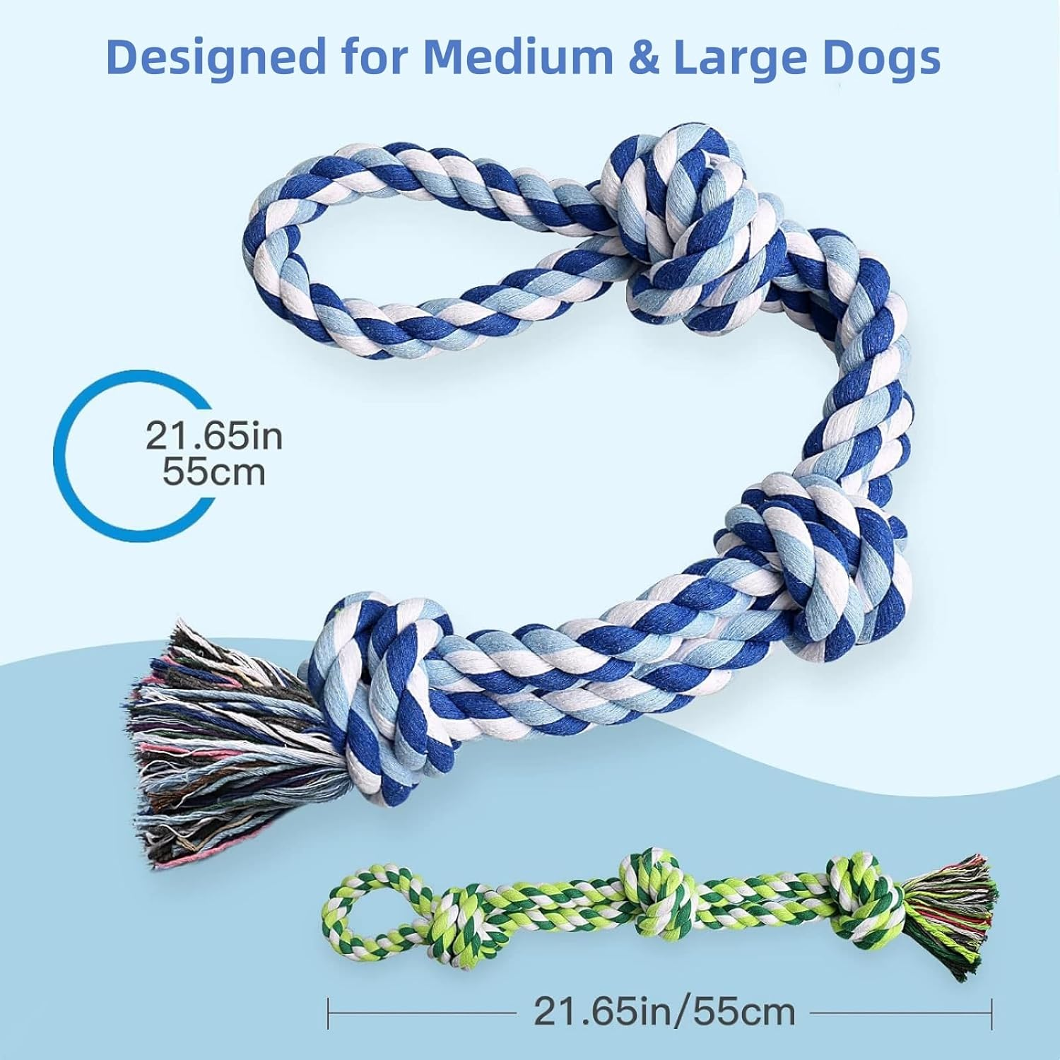 Dog Rope Toys, 2Pack Dog Grinding Teeth Nearly Indestructible Dog Toys, Rope Toy for Large Dogs, Dental Cleaning Chew Toys, Dog Tug Toy for Boredom, Dog Rope Toy for Aggressive Chewers (Blue+Green) image number 2