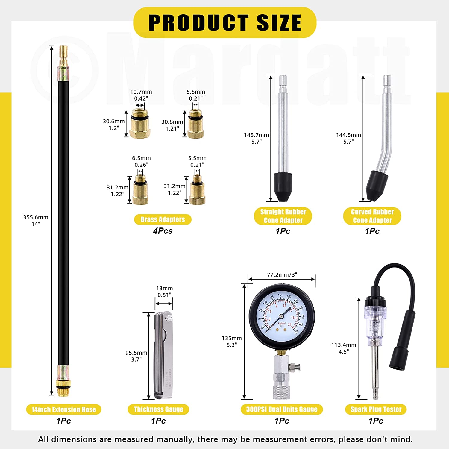 10Pcs Compression Adapter Kit with Spark Plug Tester & 32 Blades Feeler Gauge, Cylinder Pressure Gauges Fuel Injection Tester, Extension Tube for Automotive Armature Diagnostic image number 2