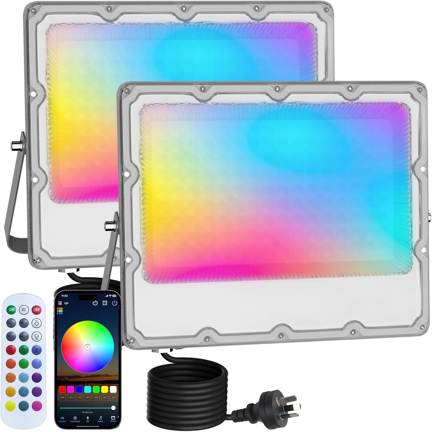 MEEKBOS 2-Pack RGB LED Flood Lights Outdoor,Color Changing Flood Lights,100W (800W Equivalent),10000Lm, Works with Bluetooth App or 2.4G Remote,Ip66 Waterproof,16 Million Colors, Timing, Music Sync image number 2