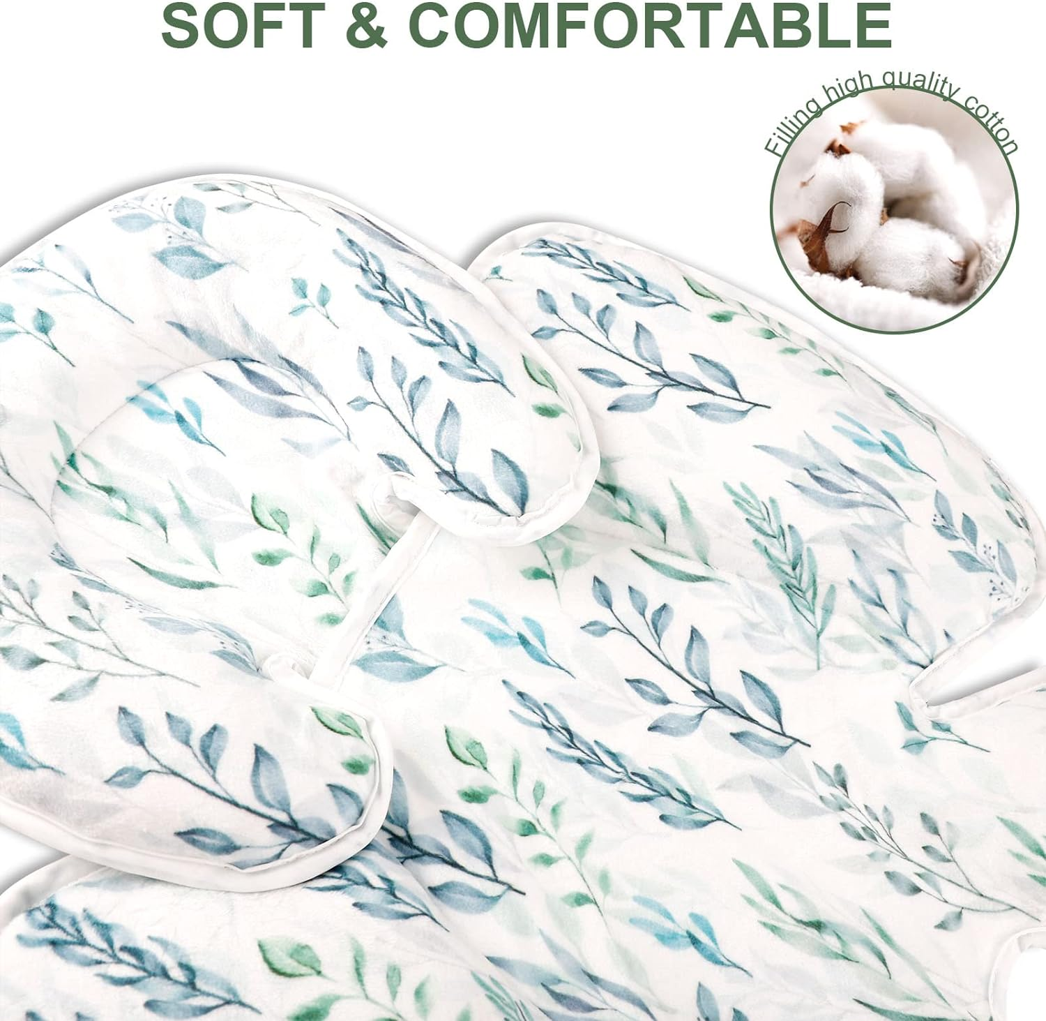 DILIMI Infant Car Seat Insert, 2-In-1 Carseat Head Support for Newborn, Soft Baby Head Support for Car Seat, Stroller, Bouncers, Green Leaf image number 5