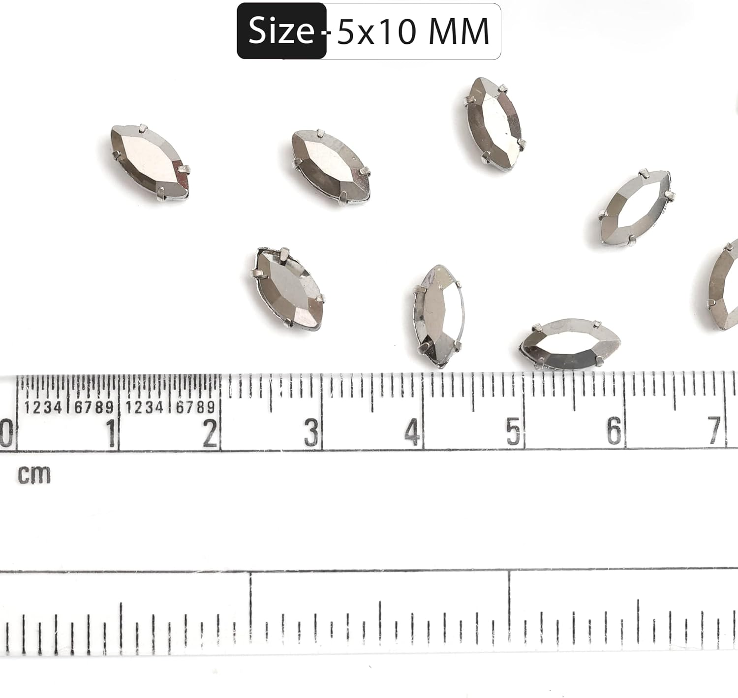 Embroiderymaterial Sew on Gunmetal Colour Eye Boat Marquise Shape Rhinestones in Metal Base Claw Settings for Bling Embellishment 50 Pieces-5X10Mm