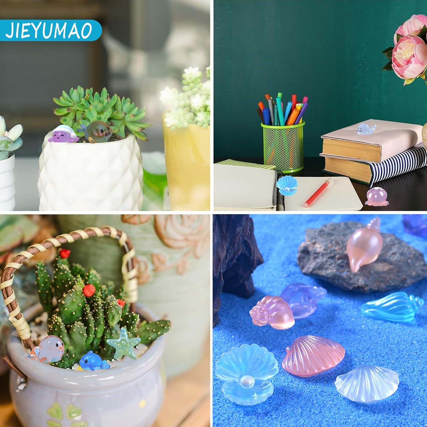 JIEYUMAO 42Pcs Mini Marine Animal, Various Styles Resin Ocean Animal Figurines for Adults, Multicolor Glow in the Dark Mini Resin Animals Tiny Sea Animals Figurines for Fish Tank Potted image number 4