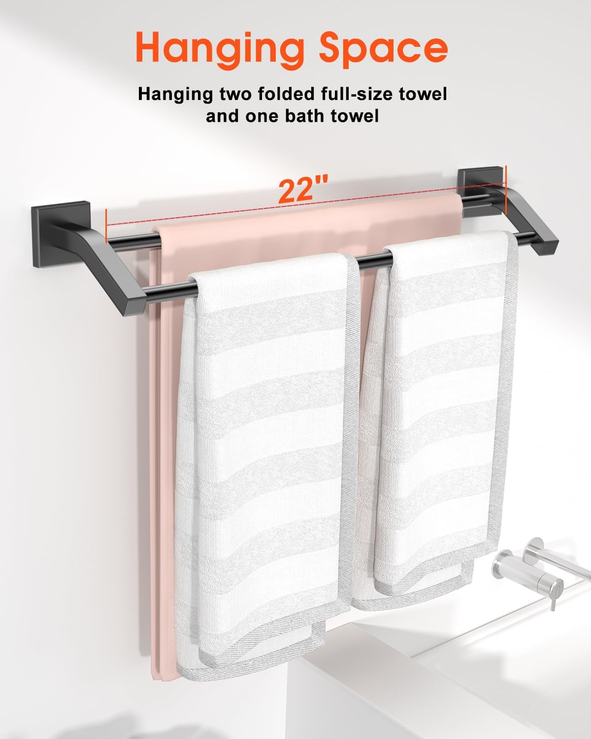 Alise GK9009-B Bathroom Double Towel Bar Wall Mount 24-Inch,Sus304 Stainless Steel Matte Black image number 4