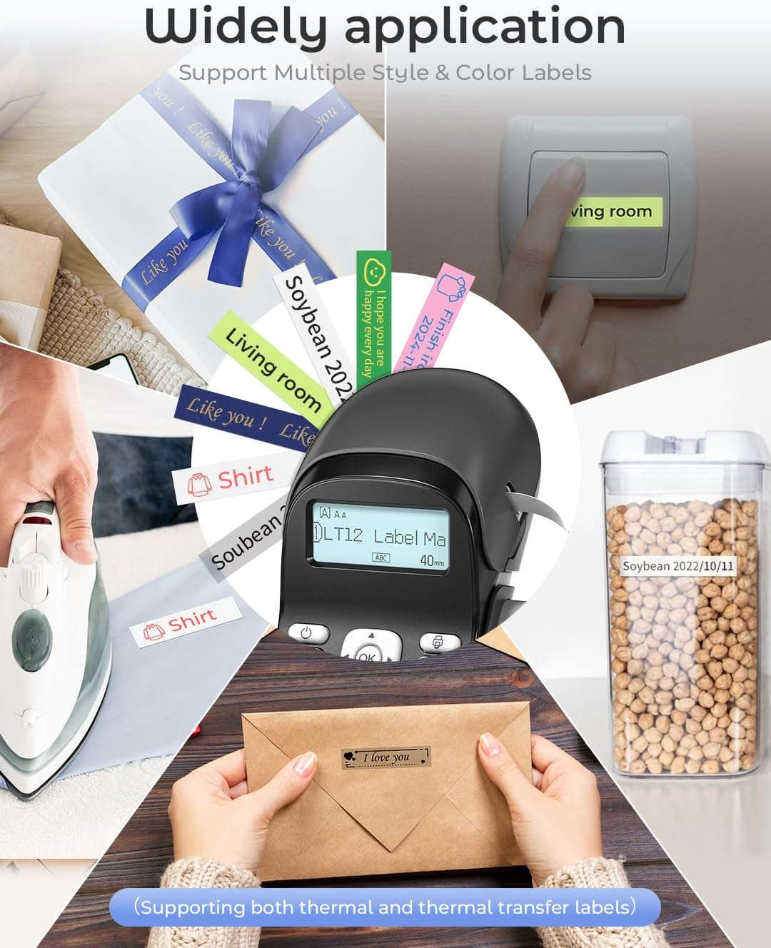 Phomemo Label Maker Machine with Tape-Label Maker with QWERTY Keyboard,Bluetooth Labeler Label Printer Machine with Backlit Screen, Multiple Symbols Borders Fonts for Home School Office Organization image number 2