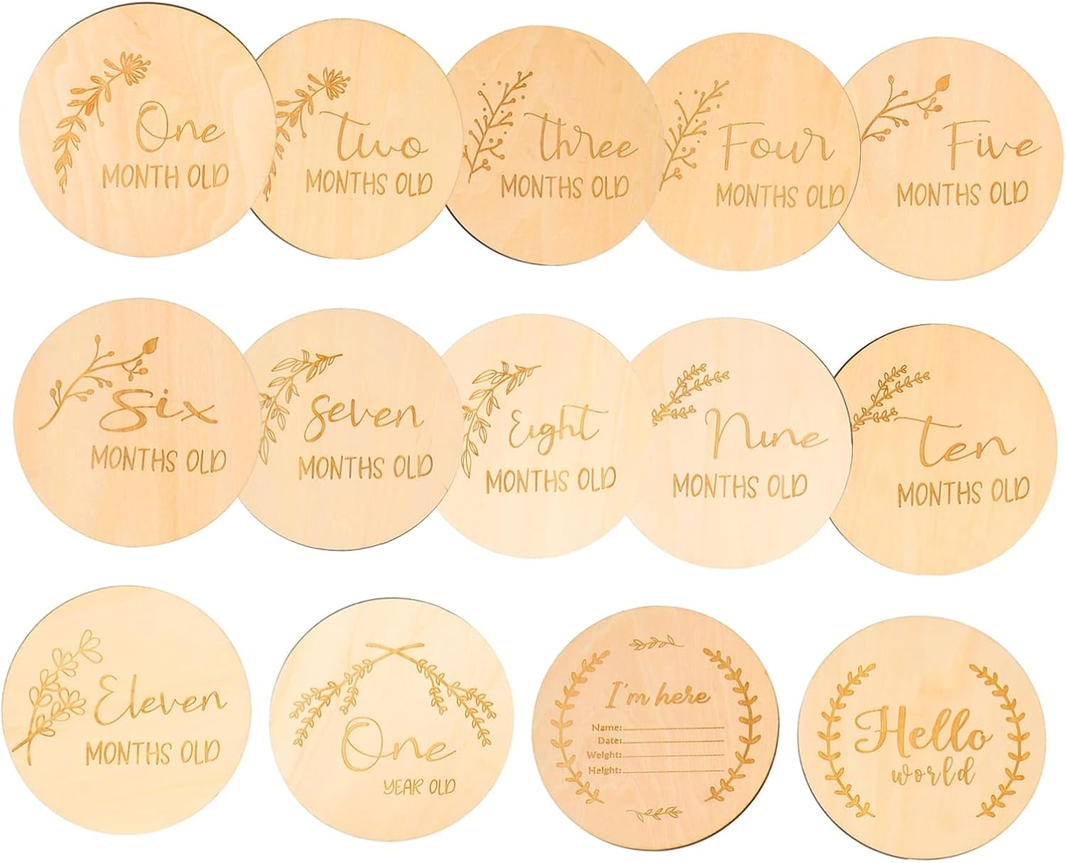 14Pcs Milestone Wood Cards Wooden Monthly Milestone Sign for Newborn Home Decor Shower image number 3