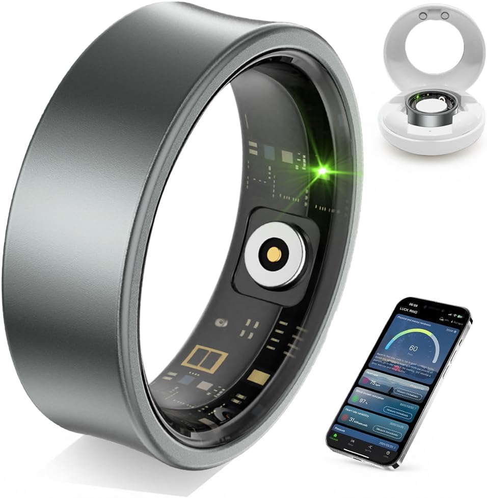 Smart Ring | Fitness Ring | Sleep & Activity Tracker | Health Management | 5-7 Days Battery Life | Magnetic Charging Case | 8 Sports Modes | 5 ATM Waterproof | for Men & Women (Black, 12)