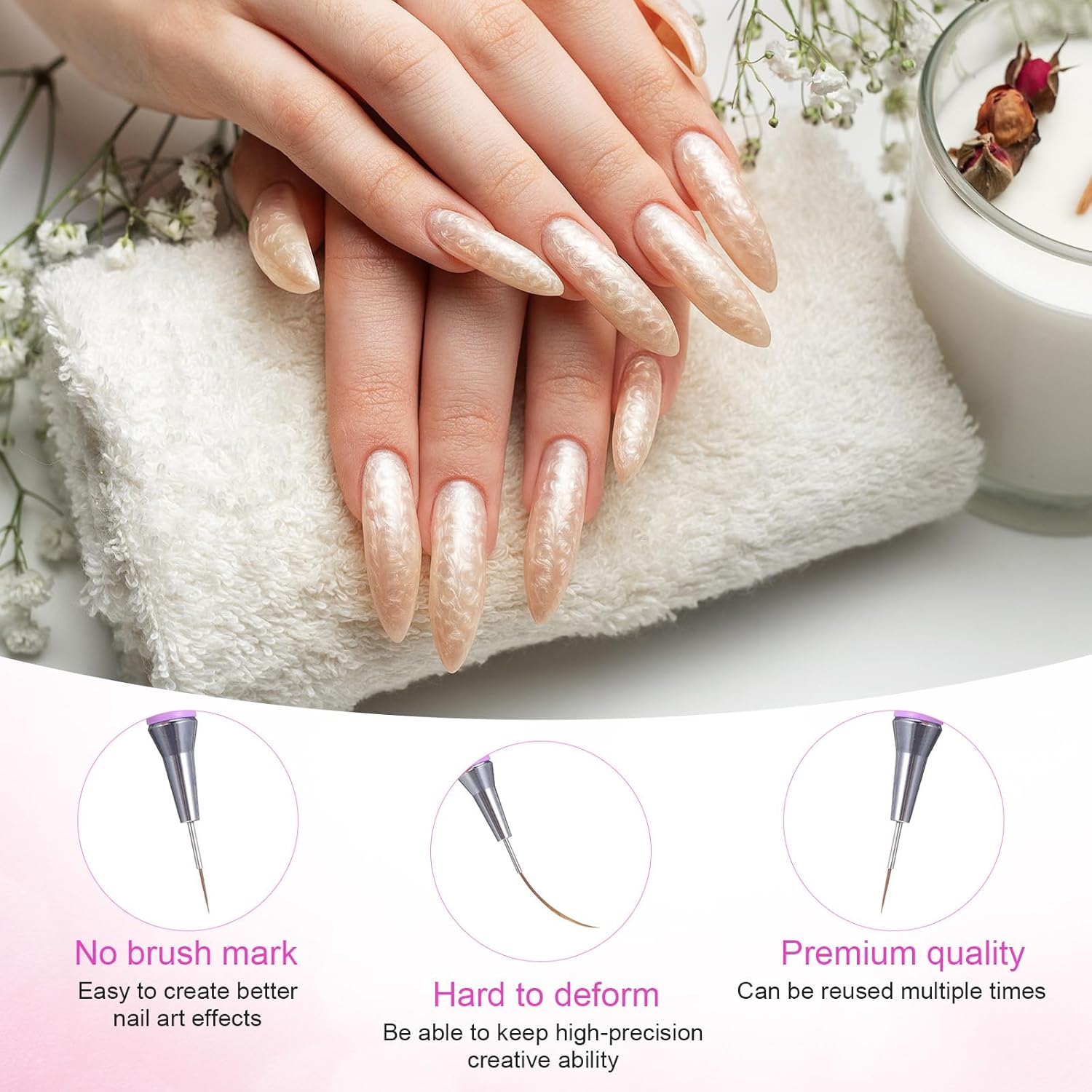 6 Pcs Nail Art Liner Brushes, Nail Art Design Brush Metal Handle Striper Brushes Nails Arts Tools with Striping Nails Arts Brush for Long Lines Thin Details Drawing 5/7/9/11/20/25Mm (Gradient) image number 3