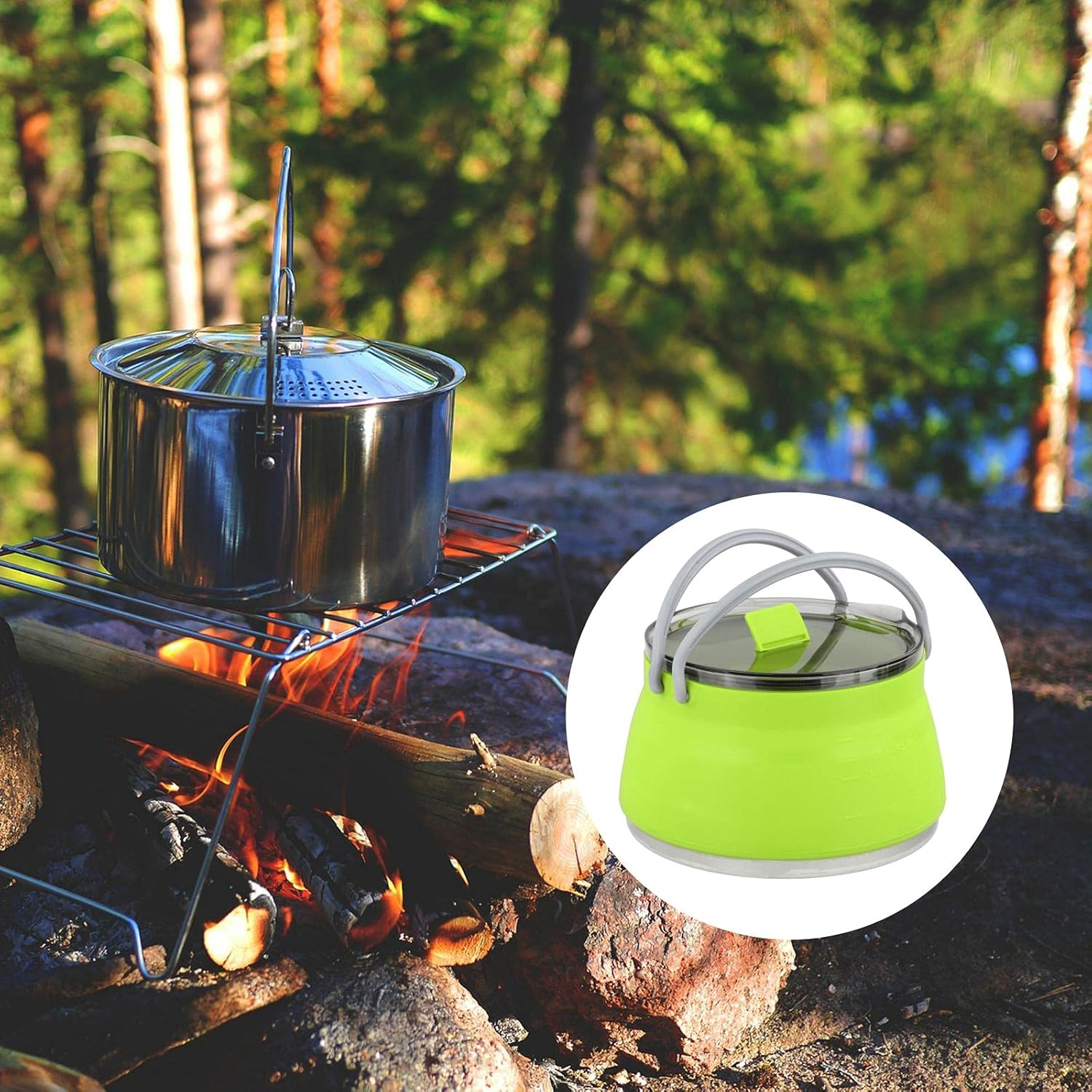 Silicone Collapsible Camping Cook Pot Cookware Folding Kettle Teapot Lightweight Pot Kettle for Outdoor Camping Hiking and Picnic image number 3