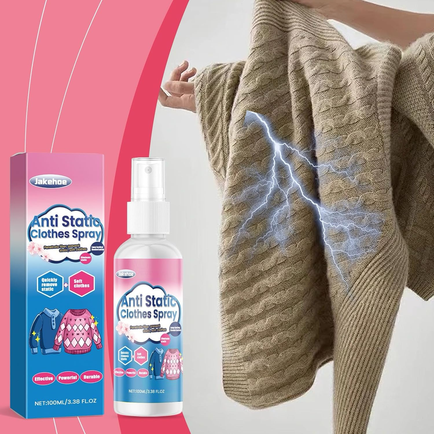 Anti Static Spray, 3 in 1 Instant anti Static Spray & Instant Wrinkle Release, Odor Eliminator & Fabric Refresher, Travel Size (3 Oz,100Ml)