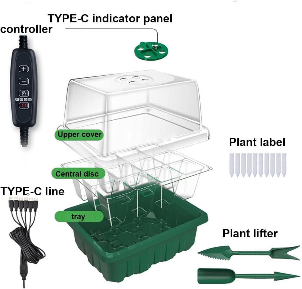 Cells Seed Starter Tray, 5-Set Seed Starter Tray Kits, Reusable Plant Germination Trays with Humidity Lid, Base Mini Greenhouse Germination Kit for Seeds Growing Starting