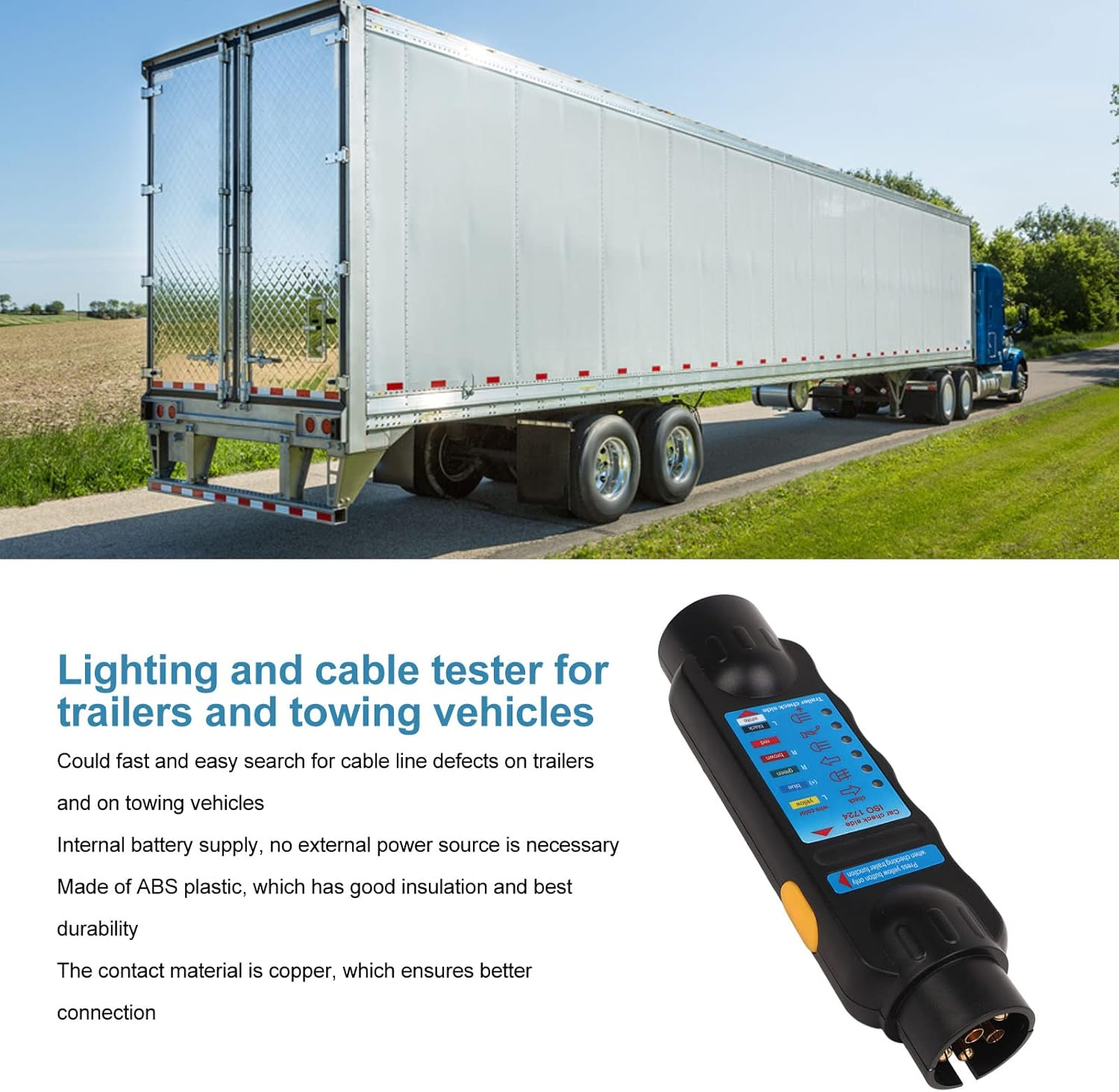 12V 7Pin Trailer Wiring Circuit Tester, ABS and Copper Trailer Wiring Tester, Black Plug Socket Diagnostic Tool for Trailers Horseboxes Carriers image number 2