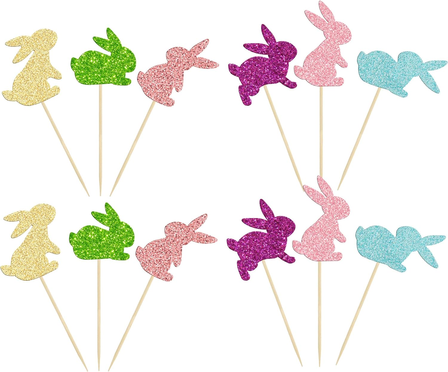 24Pcs Happy Easter Cupcake Toppers Glitter Cute Bunny Cake Decorations Bunny Rabbit Cupcake Picks for Easter Spring Theme Babyshower Kids Birthday Party Supplies - Blue 12 image number 5