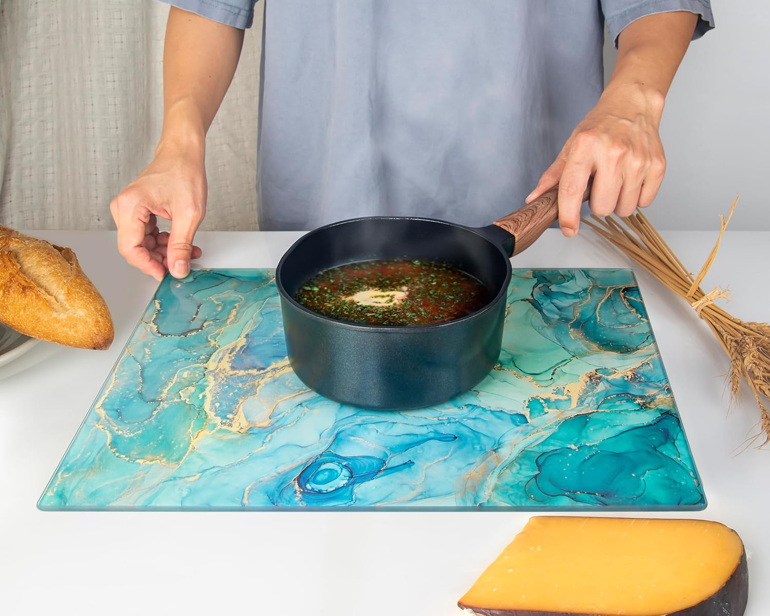 Kitchenville Glass Chopping Board 40X30Cm : Tempered Glass Worktop Savers for Kitchens, Durable, Scratch-Resistant, Heat-Proof - Turquoise Ocean image number 7