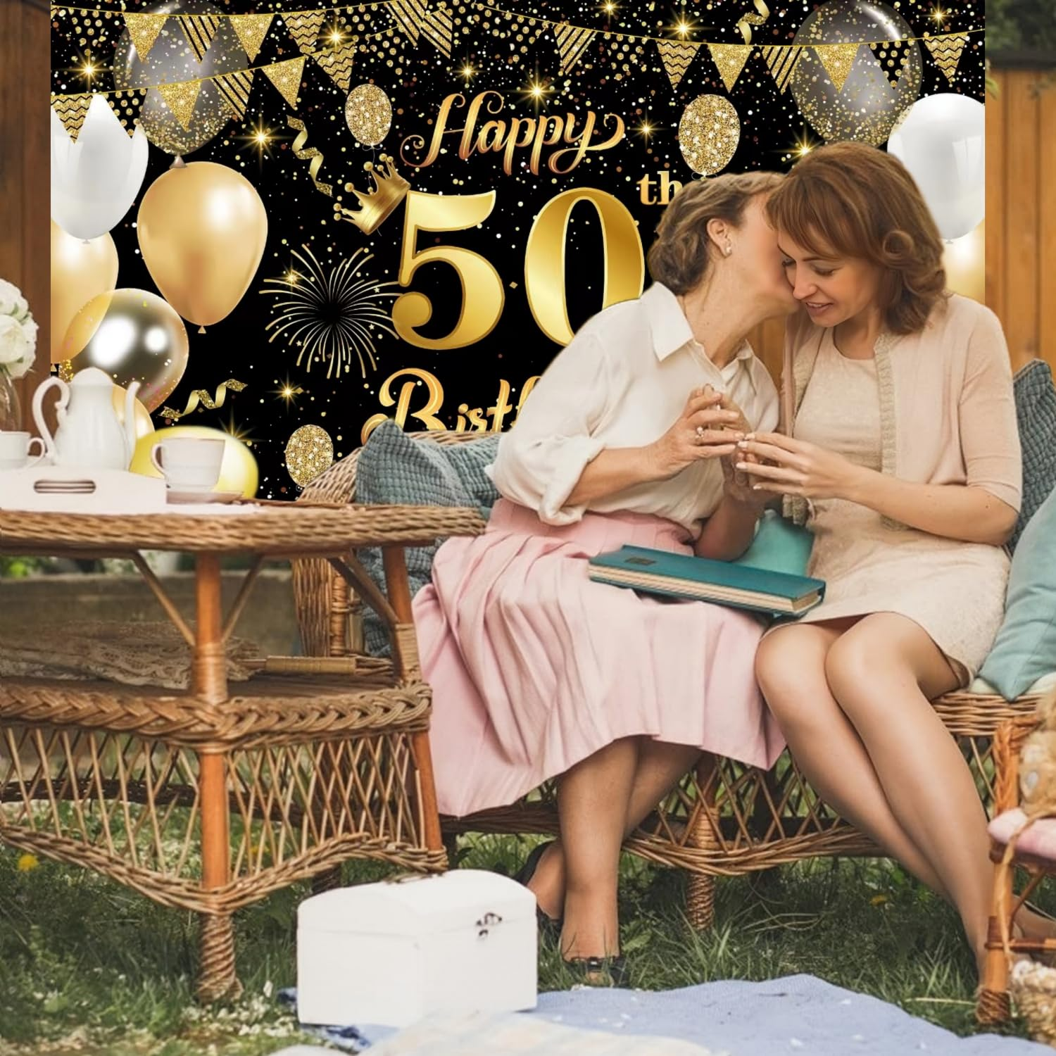 Yuanbigtai 50Th Happy Birthday Banner,Happy 50Th Birthday Decorations Backdrop,Birthday Party Decoration Black Gold Sign Poster for Backdrop Background for Men, and Women Birthday, 70.8 X 43.3 Inch