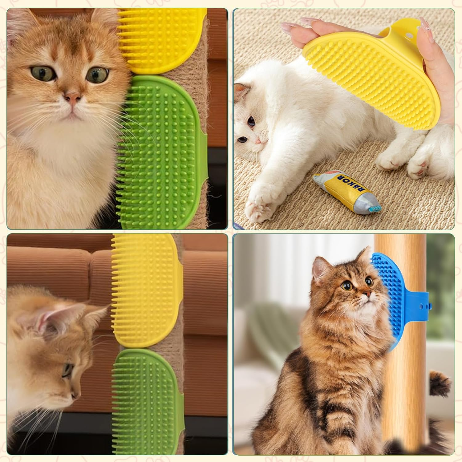 CLERIVI Cat Self Groomer, 4PCS Silicone Corner Chin Scratcher, Rubber Face Grooming Brush for Indoor Cats, Wall Brush for Sofa Table Legs, Multiple Colors image number 5