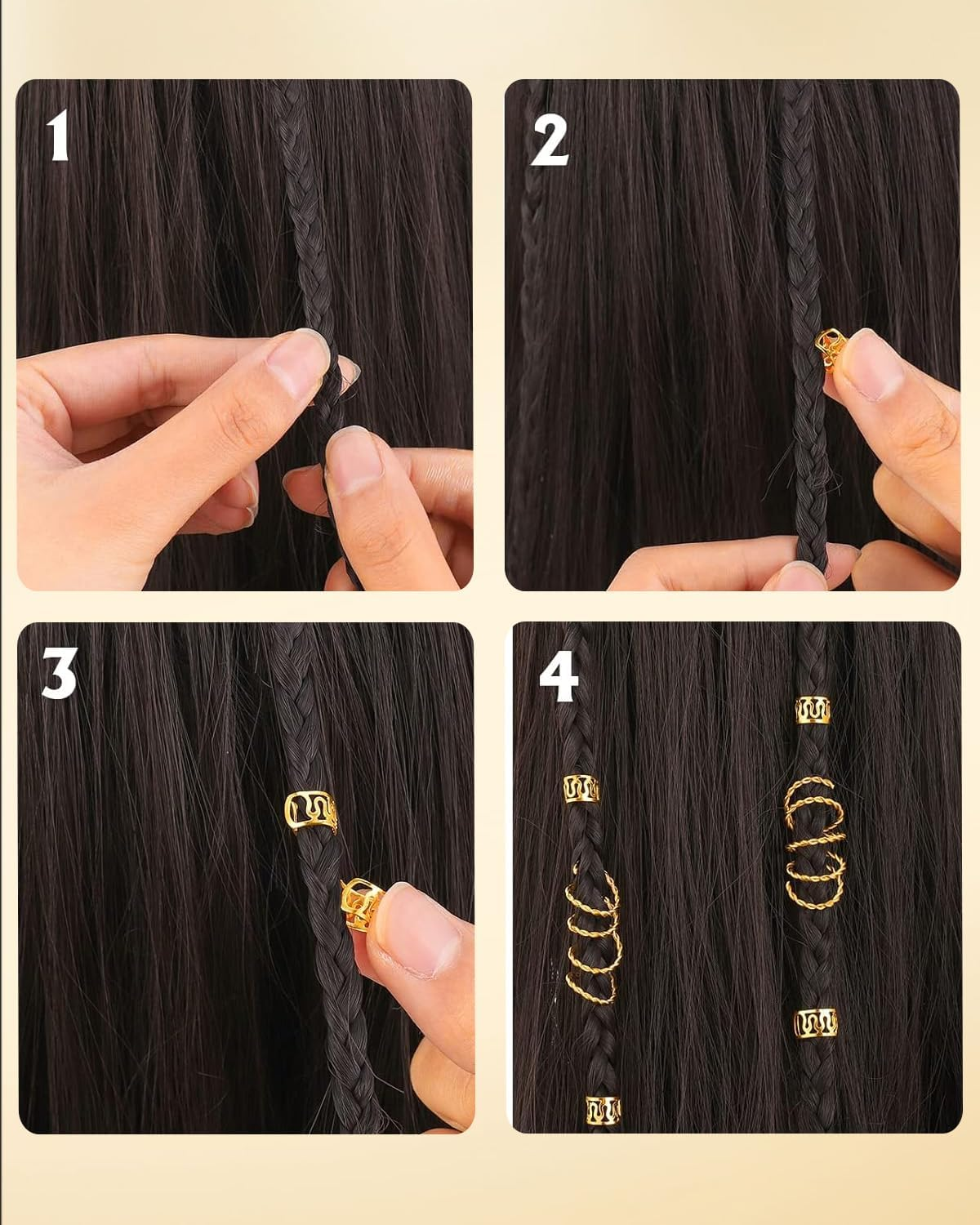 KGDUYC Pack of 110 Dreadlocks Jewellery Hair Accessories for Braids, Aluminium Hair Rings for Braids, Jewellery, Adjustable for Men and Women, Woven Hair Accessories, Gold, Dreadlocks Jewellery, Hair image number 3