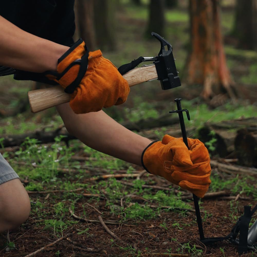 Camping Hammer Heavy Duty with Tent Stake Remover, 29Cm Steel Copper Tent Hammer -Wood Handle Tent Mallet with Holding Strap for Backpacking, Hiking & Camping Supplies