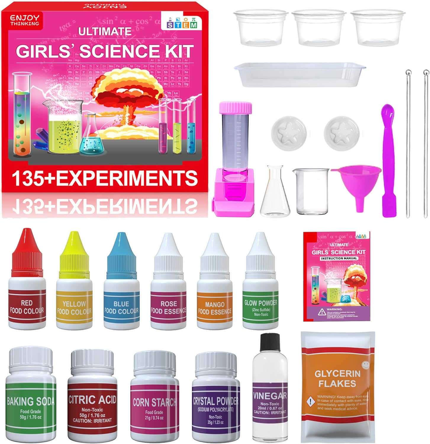 135+ Experiments Girls' Science Kit - STEM Learning Toy with Glow-In-The-Dark, Crystal Creation, Colour Changing, and Explosive Experiments for Kids image number 5