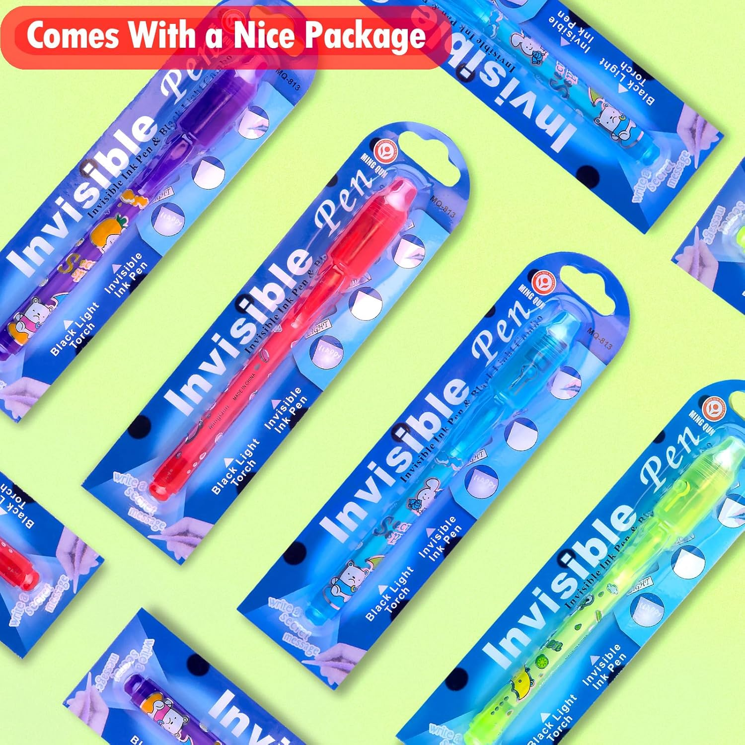 JOLLYFUN 12 Pack Invisible Ink Pen Set with Package for Kids, Secret Message Spy Pen with UV Light, Party Favors, Birthday Gifts for Boys Girls, Magic Markers Fun Activity Toy