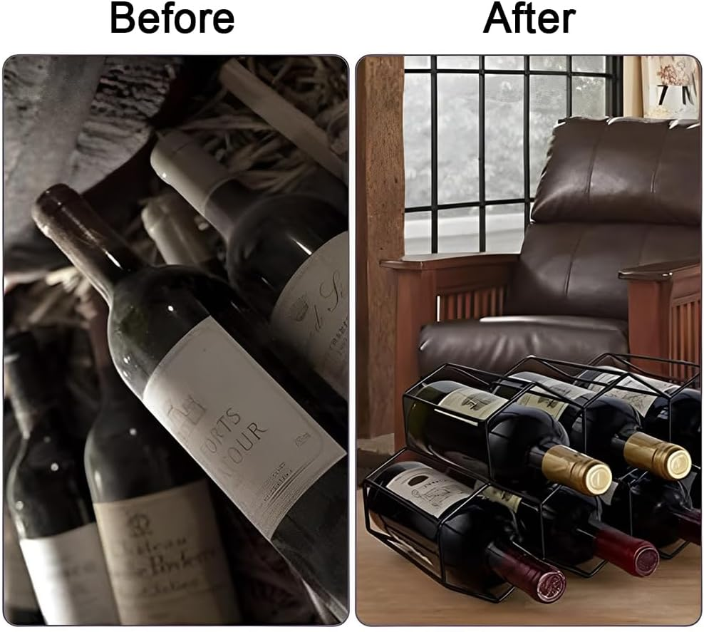 6-Bottle Wine Rack, Free Standing Metal Wine Holder, 3-Tier Countertop Wine Storage Organizer for Kitchen, Cabinet, Bar or Cellar, Vintage Copper Finish image number 5