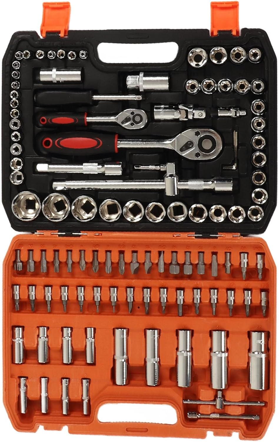 108 Piece Mechanical Repair Tool Set Chrome Steel Sockets Bits Ratchet Wrenches Hex Keys for Car and Home Maintenance image number 4