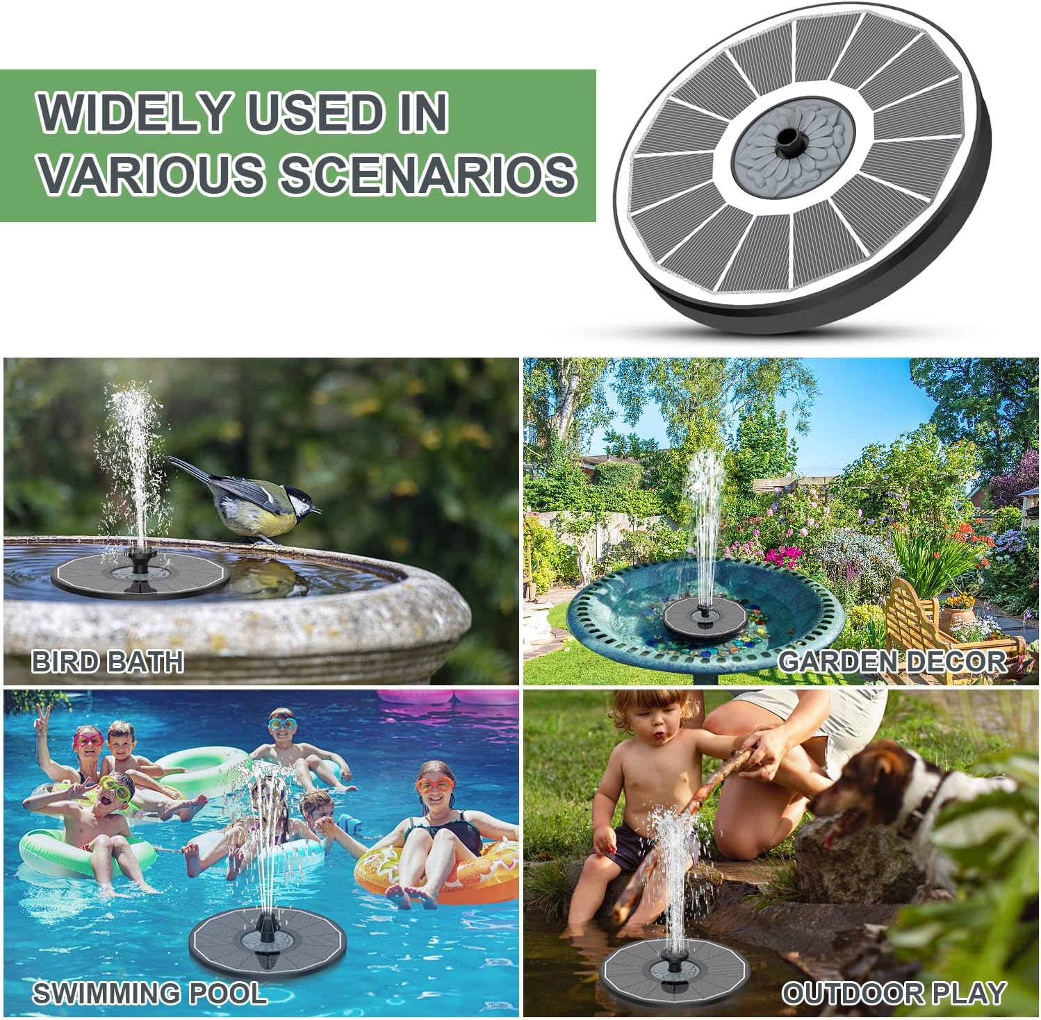 Solar Fountain 2025 Upgrade High Efficiency Glass Panel, 3.5W Solar Bird Bath Fountains with Flower No Battery, Solar Water Pump Fountain for Bird Bath Garden Small Ponds Outdoor D&eacute;cor (White) - Blue image number 5