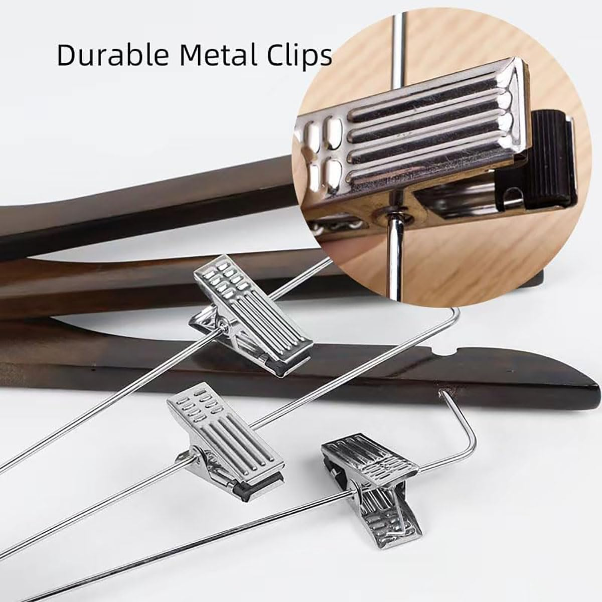 20 Pack Wooden Hangers with Clips High-Grade Wooden Suit Hangers Skirt Hangers with Clips S Wood Hanger with Durable Metal Clips for Blouse, Dress, Coat, Jacket (Vintage, 20) - 10Pcs Natural image number 5