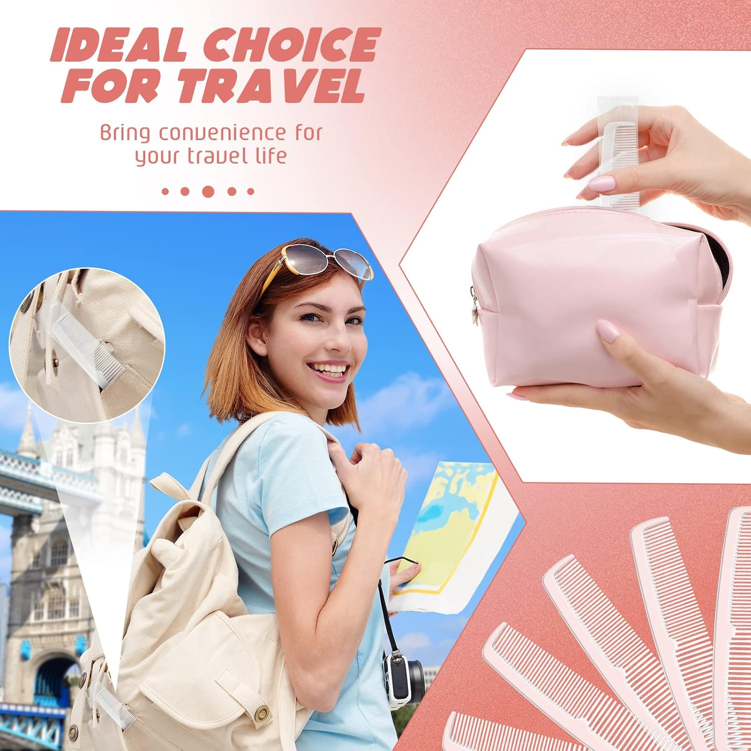 Lallisa 100 Pcs Individually Wrapped Hair Combs Small Disposable Plastic Pocket Fine and Wide Tooth Comb Bulk for Women Men Family Hotel Travel Homeless(Transparent) image number 2