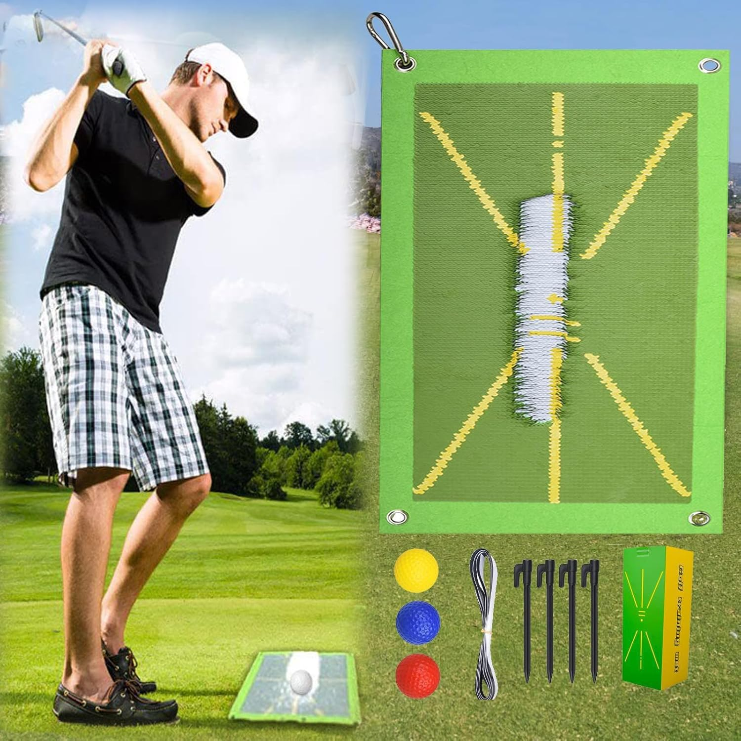 Swing Training Mat for Analyzing Swing Path, Mini Poratbal Golf Training Turf Mat for Swing Detection Batting Path Feedback Golf Hitting Mat,Indoor/Outdoor Golf Training Aid Equipment image number 4