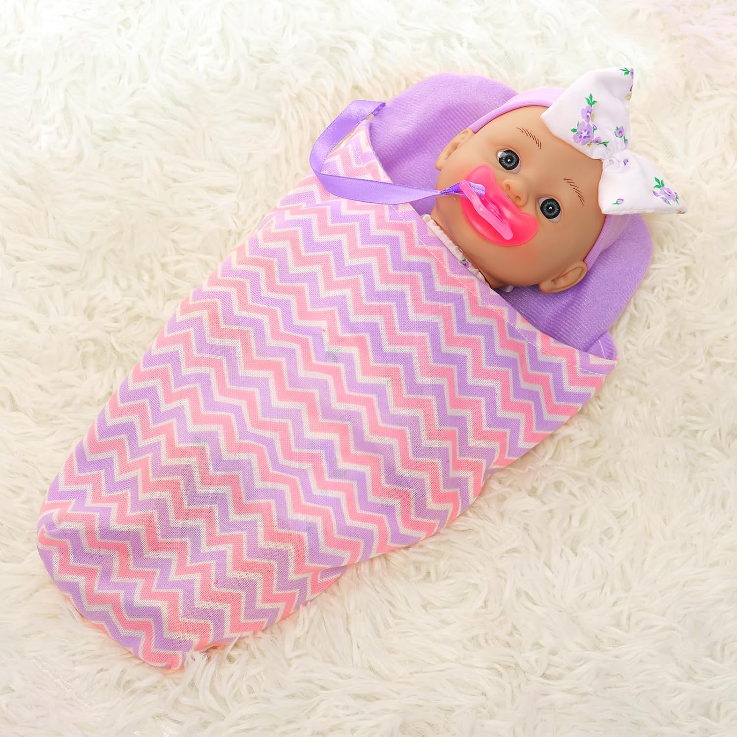 Barwa 10 Inch Reborn Baby Doll with Sleeping Bag Pacifier Realistic Soft Baby Dolls with Hairband for Toddlers Best Gift image number 5