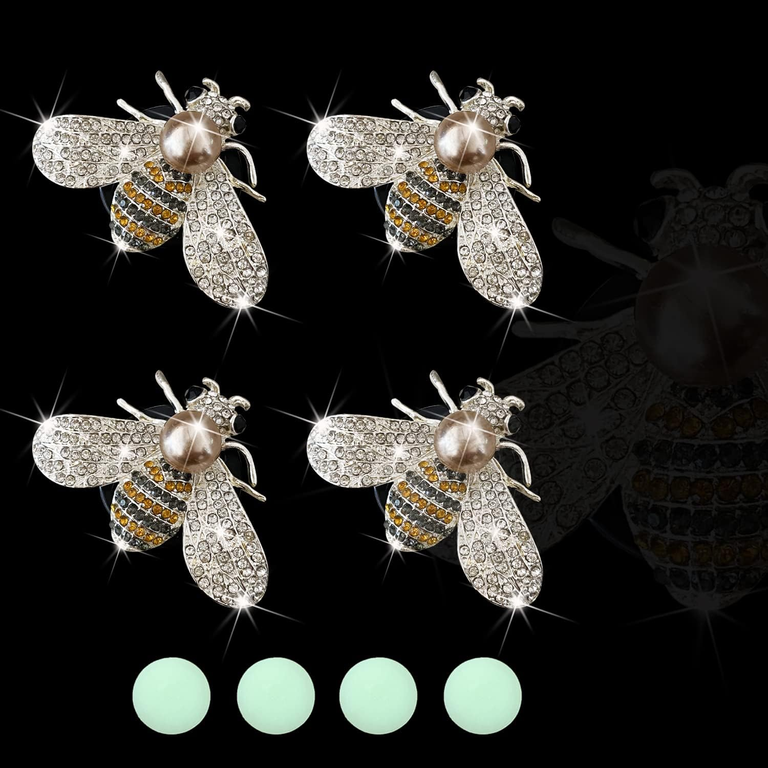 Xinjincang 4 Pcs Crystal Bee Car Air Fresheners Vent Clips, Car Diffuser Vent Clip Rhinestone Diamond Bee Car Decoration, Car Interior Decor Bling Car Accessories for Women - 4 Pcs Cross image number 4