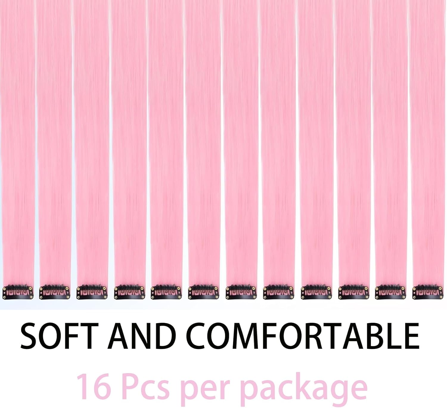 16 PCS Pink Colored Hair Extensions, 20 Inch Straight Synthetic Clip in Highlight Colorful Hair Pieces for Women Grils image number 4