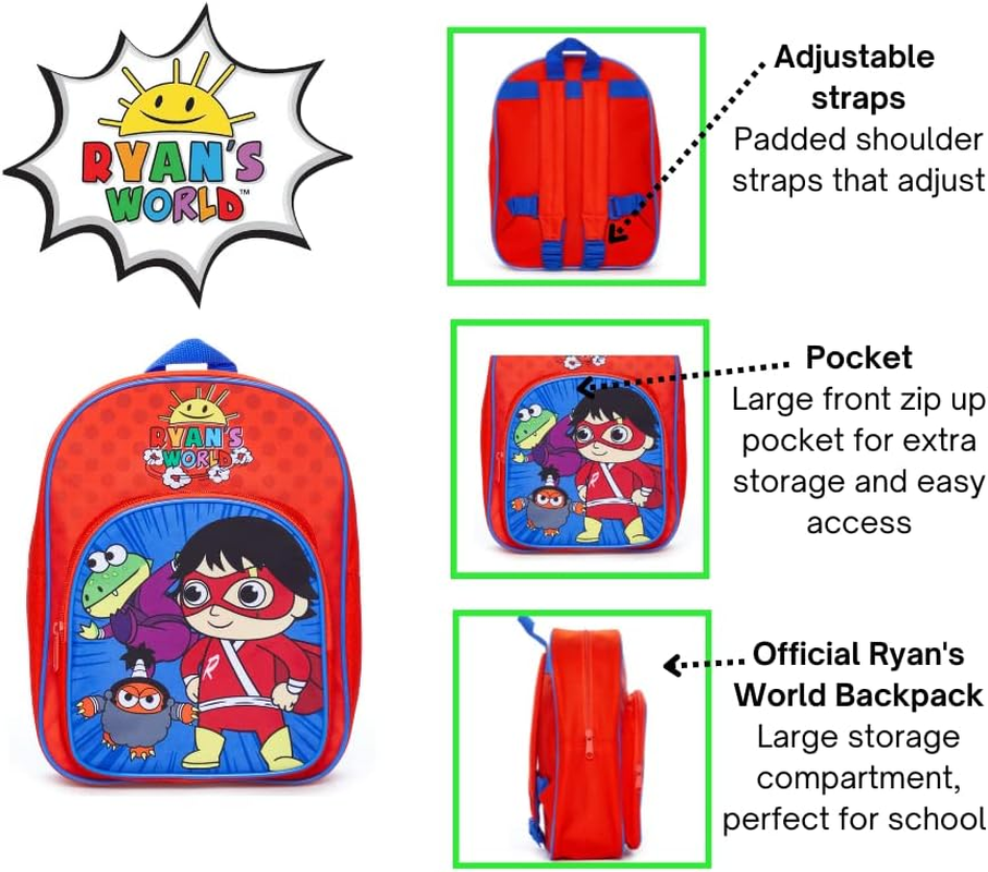 Ryans World Childrens Backpack Red, Red, One Size image number 6