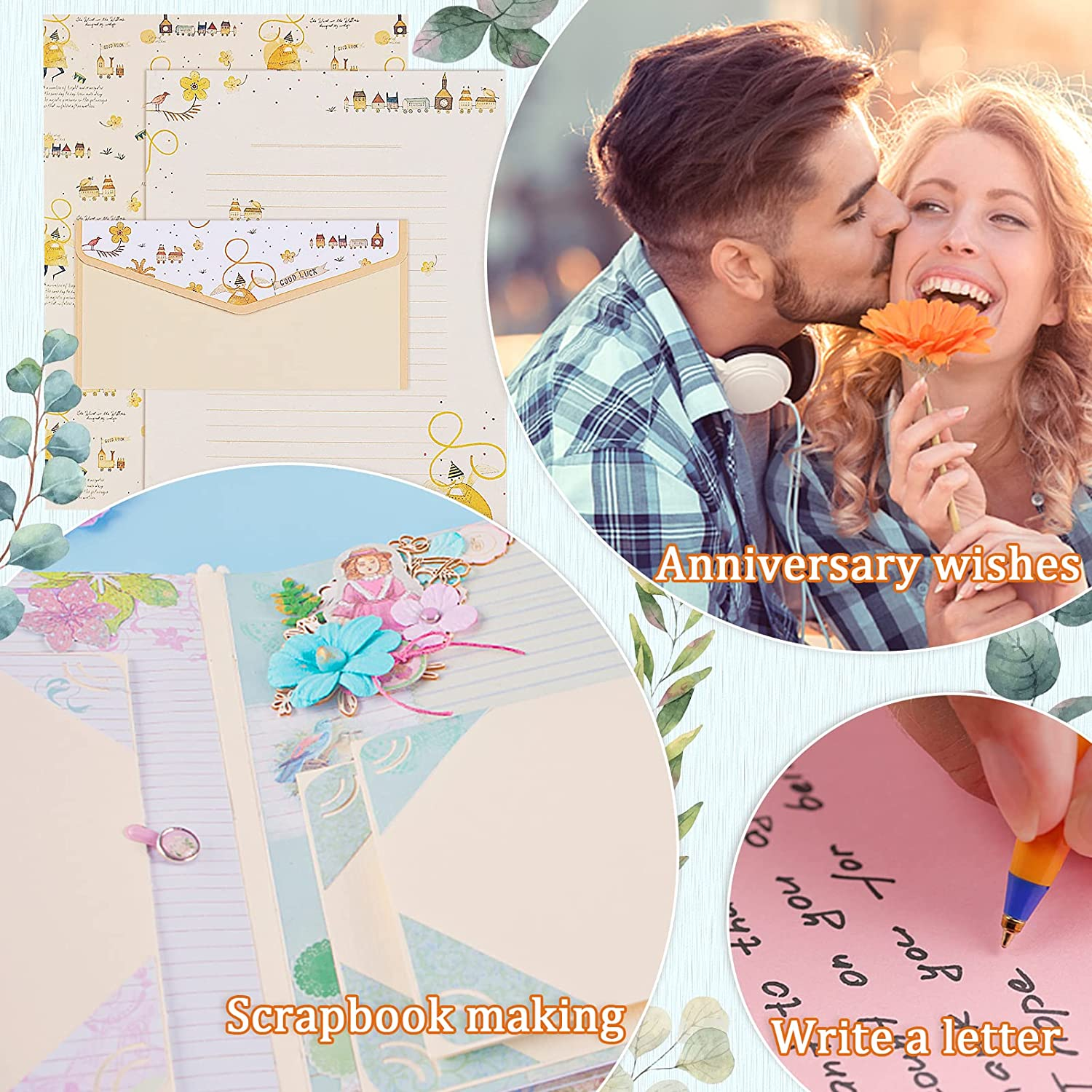 72Pcs Stationery Paper and Envelopes Set Contain 48Pcs Letter Paper 24Pcs Envelopes Double Sided Floral Design Lined Stationary Set for Writing Letters Poem Office School Supplies image number 3