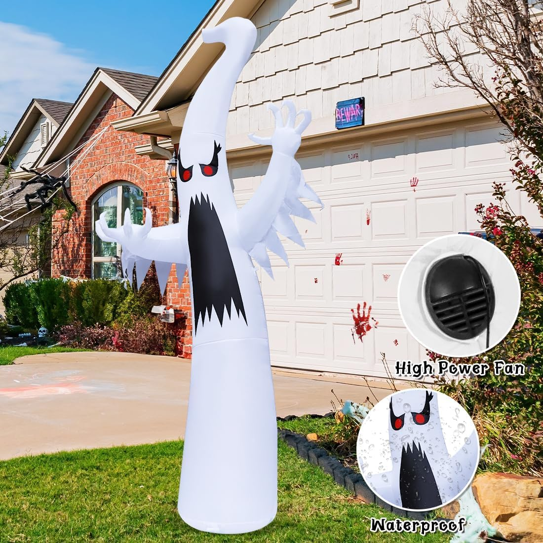 8 FT Halloween Inflatables Ghost Decorations Outdoor Indoor Blow up Yard Decor with Built-In Colorful Leds for Lawn Garden Holiday Party