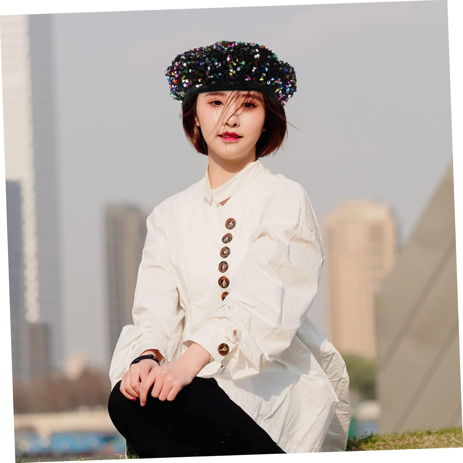 OATIPHO Sparkly Sequins Beret Lightweight Winter Hat for Women Fashion Shimmer Dance Party Cap with Comfortable Breathable Material Durable Stylish Autumn Accessory