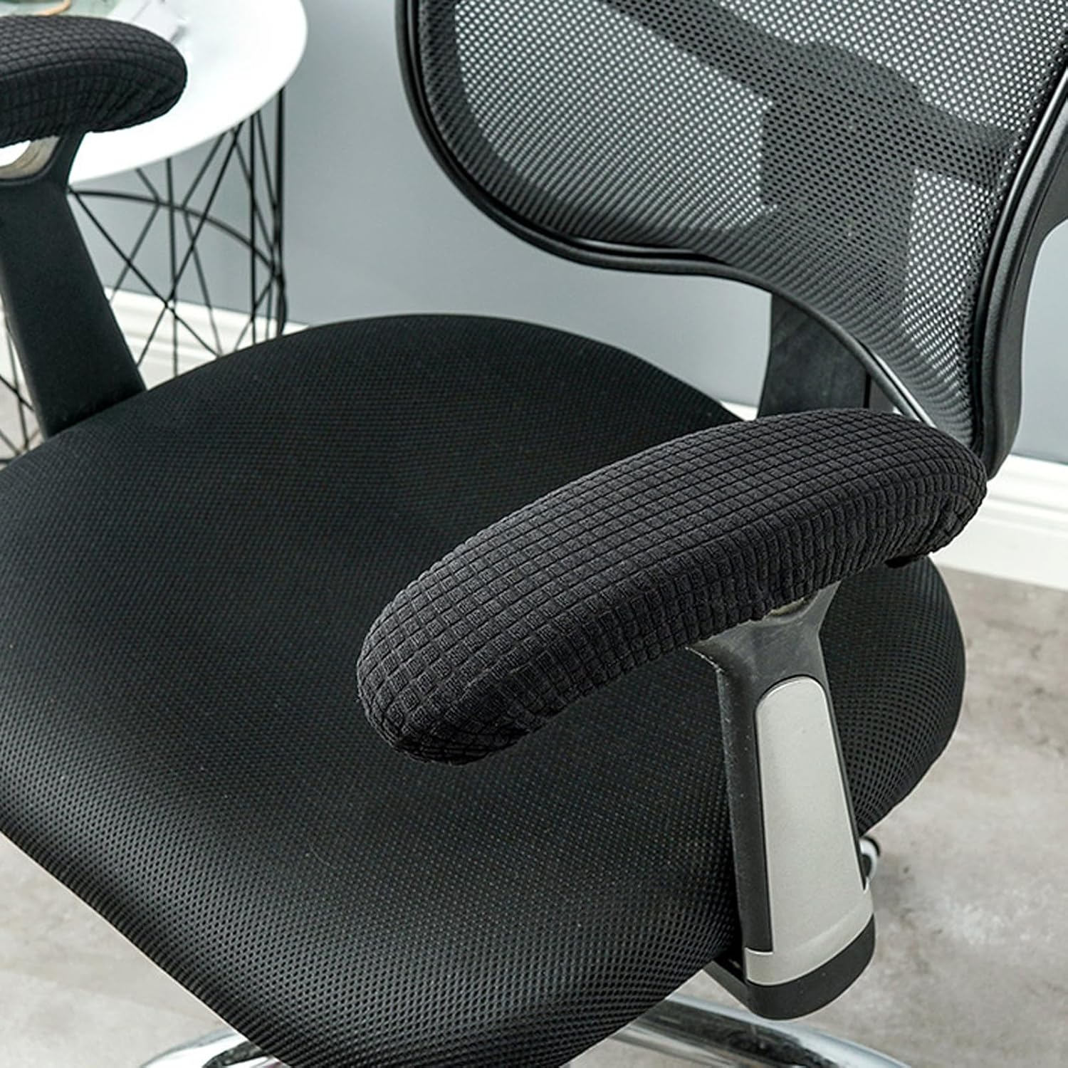 1 Pair Office Chair Arm Slipcovers Elastic Desk Chair Armrest Protectors Removable Office Chair Armrest Covers (Black) image number 4