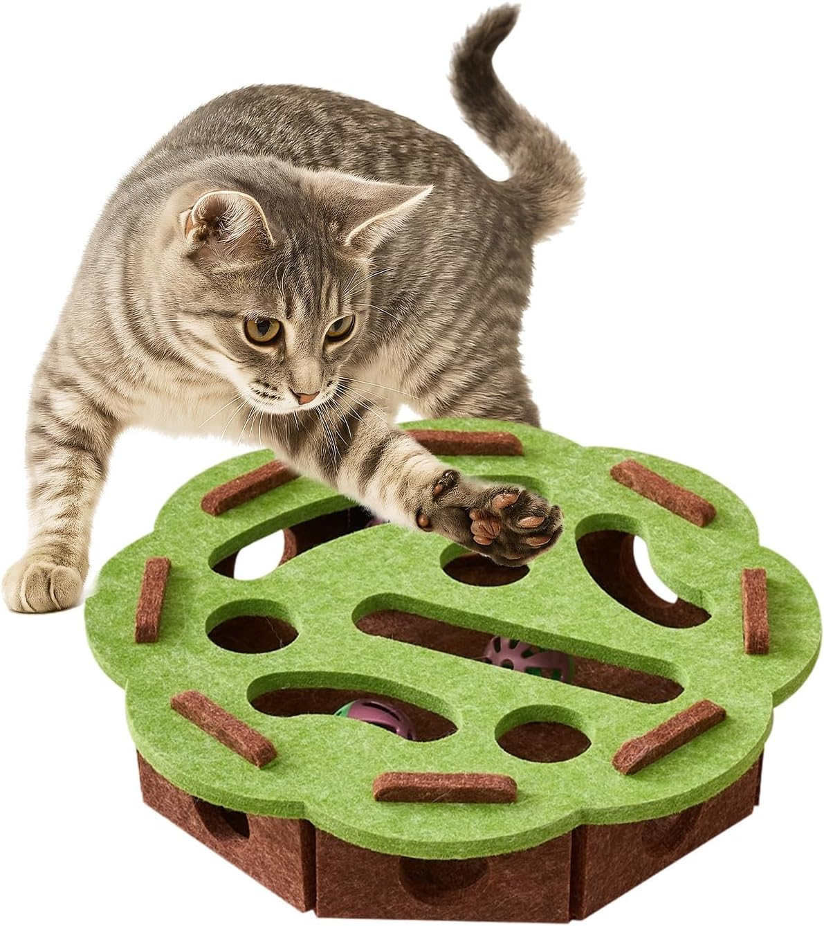 Cat Puzzle Toy, Interactive Cat Toys for Indoor Cats, Kittern Ball Toy with Soft Felt Maze Game Puzzle Box - Fun & Stimulating for Indoor Cats - round (Cheese) - Round