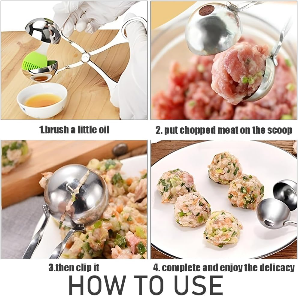 2 PCS Meat Baller, Meatball Maker, Stainless Steel DIY Clip Kitchen Tool, Cake Pop Ice Tongs, Ball Size Diameter 4.8Cm Diameter 3.5Cm, 16Cm, Sliver image number 5