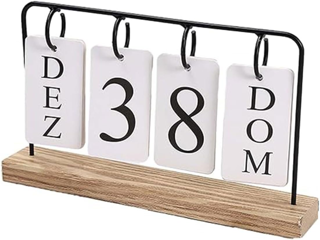 AIMALL Modern Desk Calendar, Dual Style Wooden Base with Golden Frame, Daily Date Display for Home and Office
