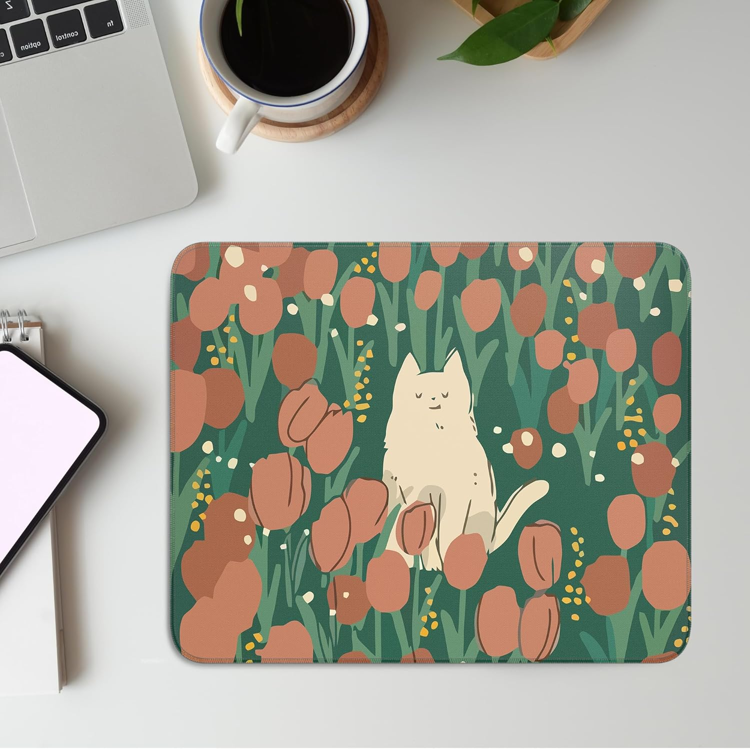Cute Cat Square Mouse Pad,Aesthetic Anime Cat Mouse Pads for Wireless Mouse Desk Accessories,10"X8" Travel Mousepad with Non-Slip Rubber Base, Stitched Edge Mouse Pads for Desk,Computers,Laptop,Office - S-1 image number 1