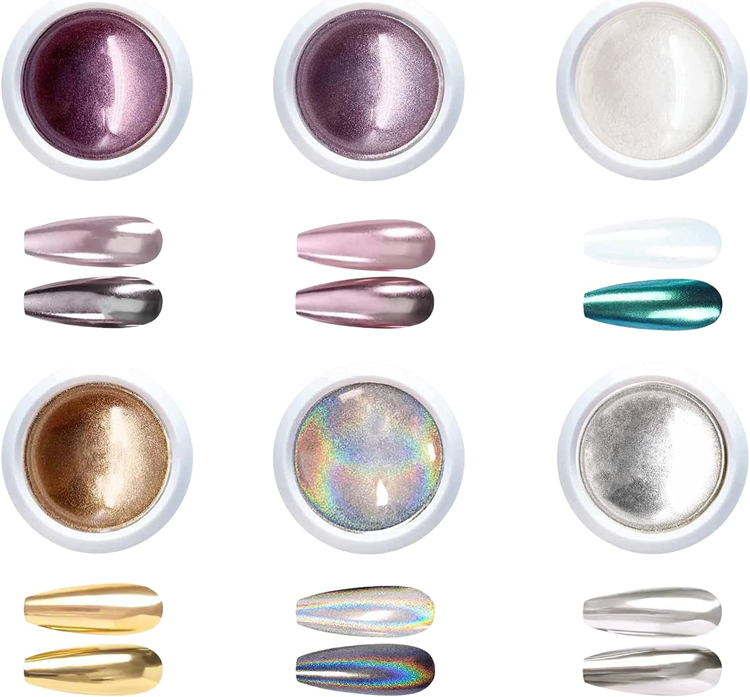 HHMJZW Chrome Nail Powder - 6 Colors Metallic Mirror Pearl Holographic Pigment for Nail Art Decoration image number 1