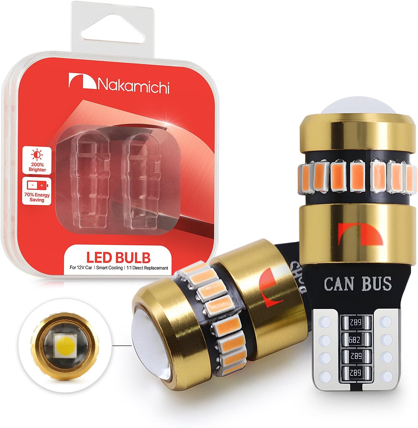 Nakamichi T10 LED Light Bulb 168 2825 194 W5W Wedge 18+1 SMD 3014 Chipsets LED Replacement Bulbs Error Free for Car Interior Dome Map Door License Courtesy Dash Lights (Xenon White, 19 Leds)