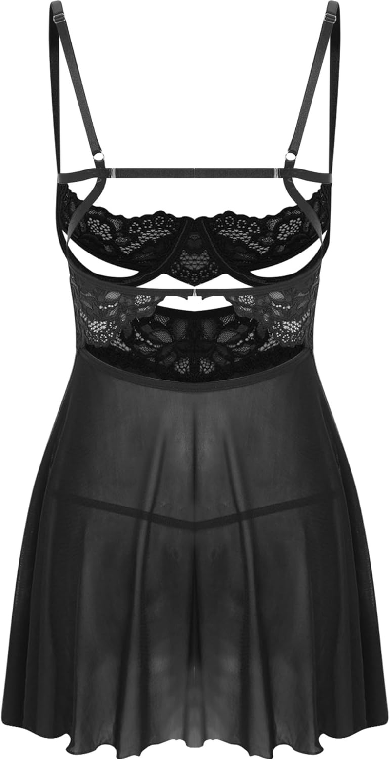 Yeahdor Womens Sexy Lingerie Chemise Boudoir Outfits See through Sleepshirts Mesh Sheer Nightshirts image number 4