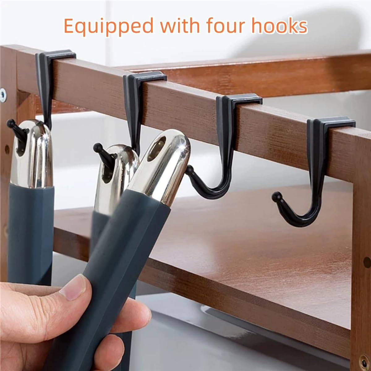 Kitment Microwave Shelf Microwave Stand, 3 Tier Bamboo Microwave Oven Rack with Board Rack, Kitchen Shelf Organiser with Adjustable Height and 4 Hooks image number 3