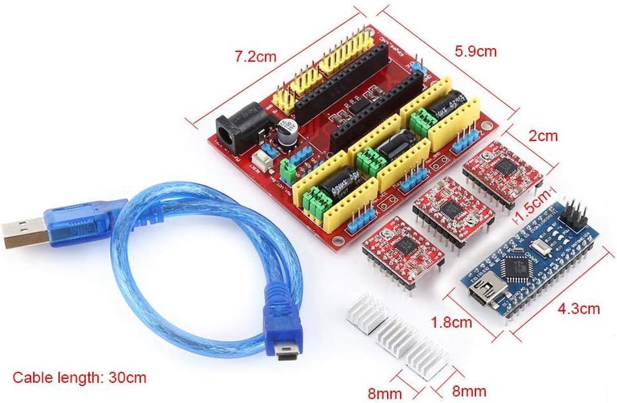 3D Printer Engraving Expansion Board Kit Controller CNC Shield V4+Nano 3.0 Board+A4988 Driver with USB Cable for Arduino image number 1