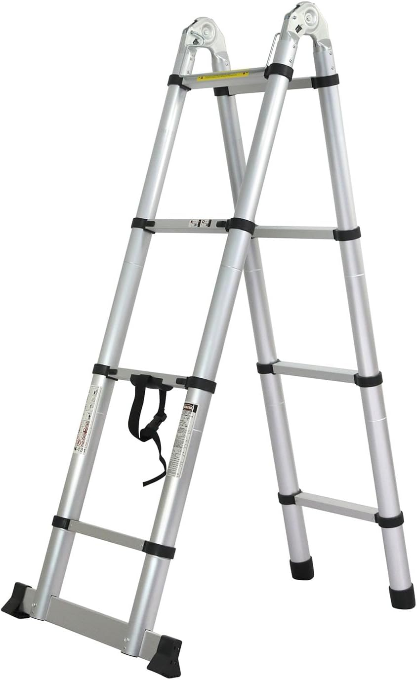 Traderight 4.2M Telescopic Ladder, 10 Step Ladder, Aluminium Multi-Purpose Folding Ladder Telescoping Extension Ladders, Multi Position Foldable Ladders for Caravan Home Garage Outdoor Work, Silver image number 3